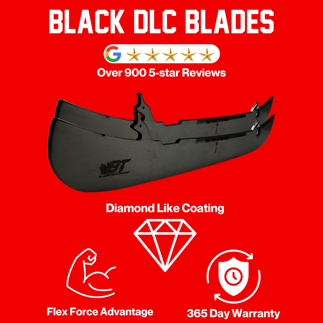 Black Steel DLC Hockey Skate Blades – Replacement Pair