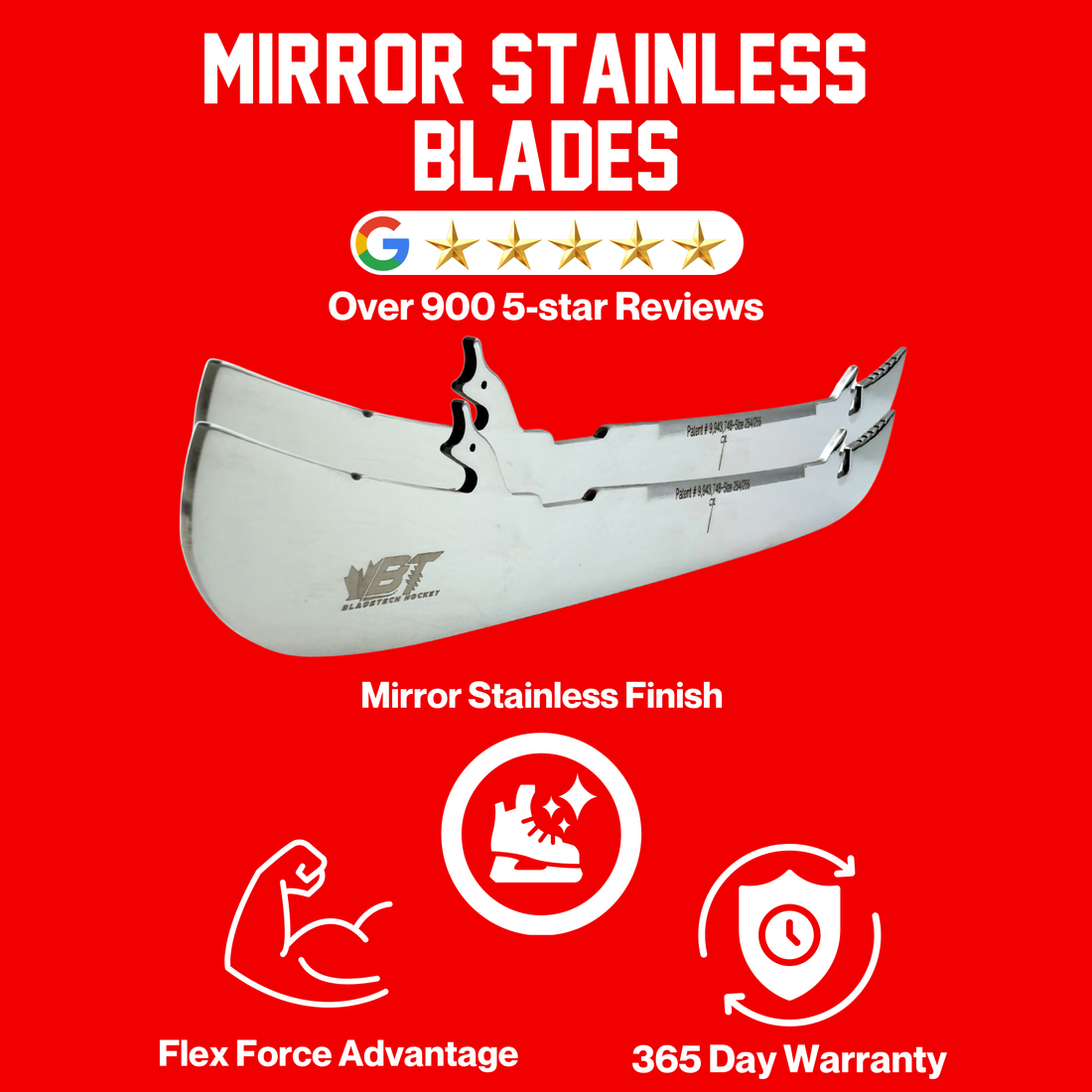 Mirror Stainless Steel Hockey Skate Blades – Replacement Pair