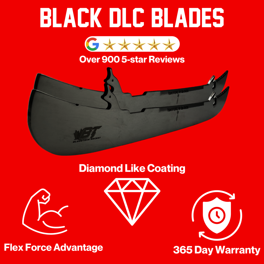 Black Steel DLC Hockey Skate Blades – Replacement Pair